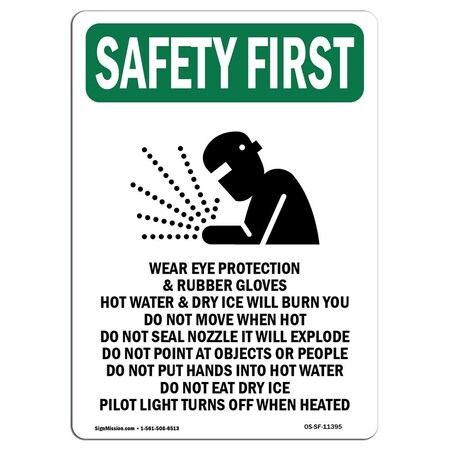 OSHA SAFETY FIRST Sign, Wear Eye Protection W/ Symbol, 7in X 5in Decal